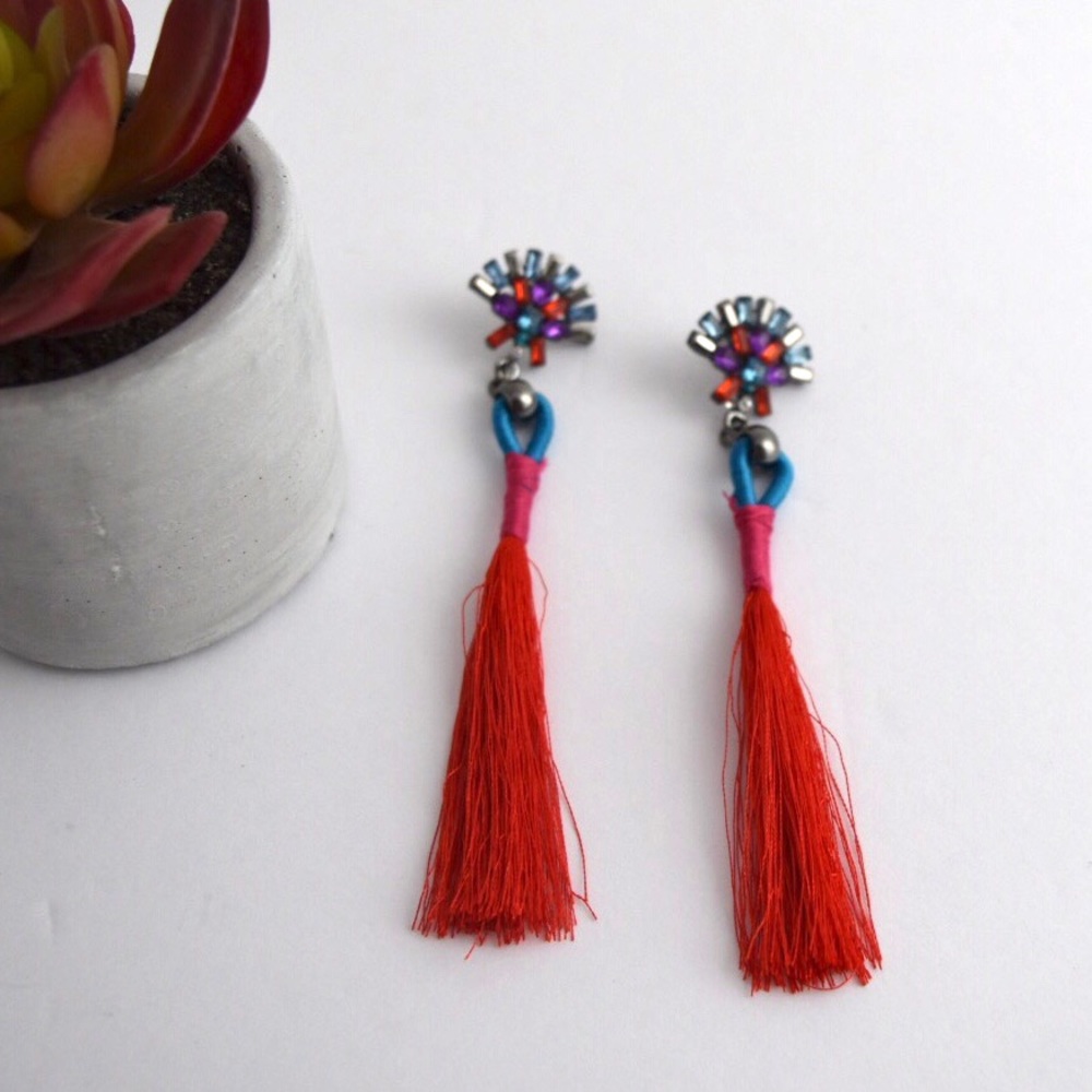Red Multicolor Tassel Earrings